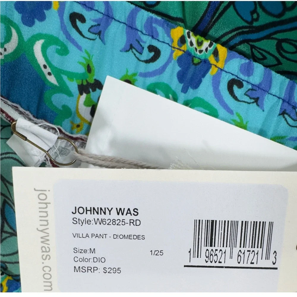 Johnny Was Diomedes Villa Silk Wide Leg Pant Blue Green Floral Med. Boho Luxury - Picture 11 of 12